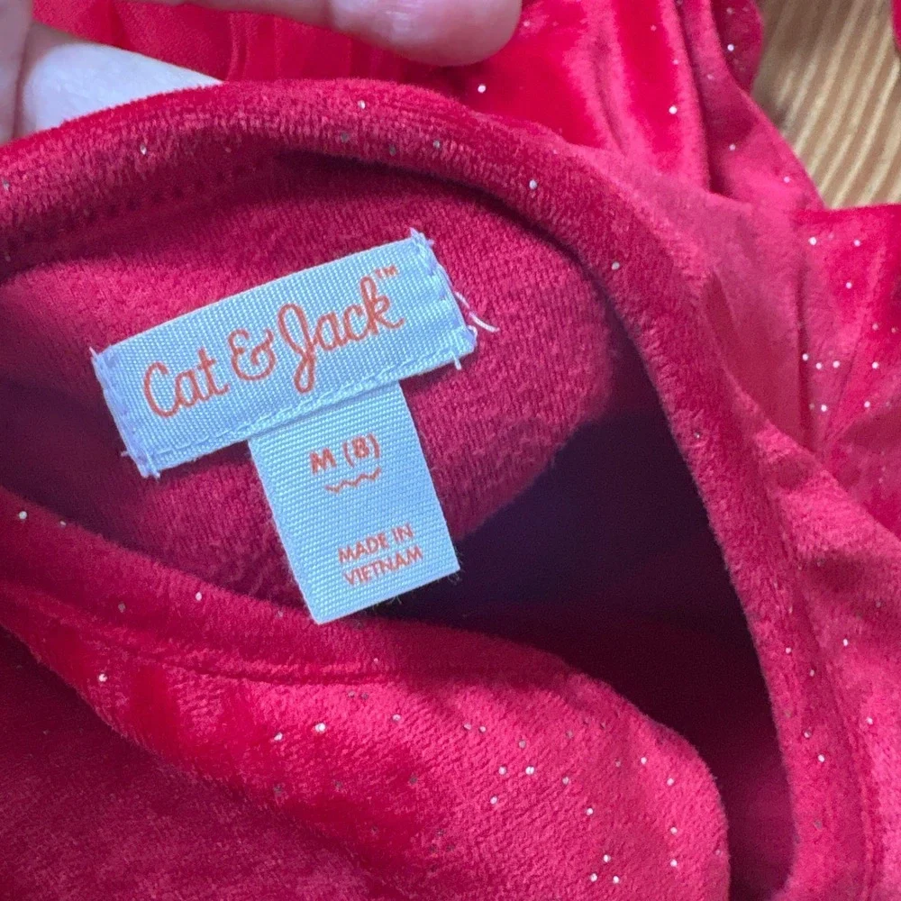 Cat & Jack Tutu Dress Kids Red Velvet Glitter Tulle Holiday SIZE 8